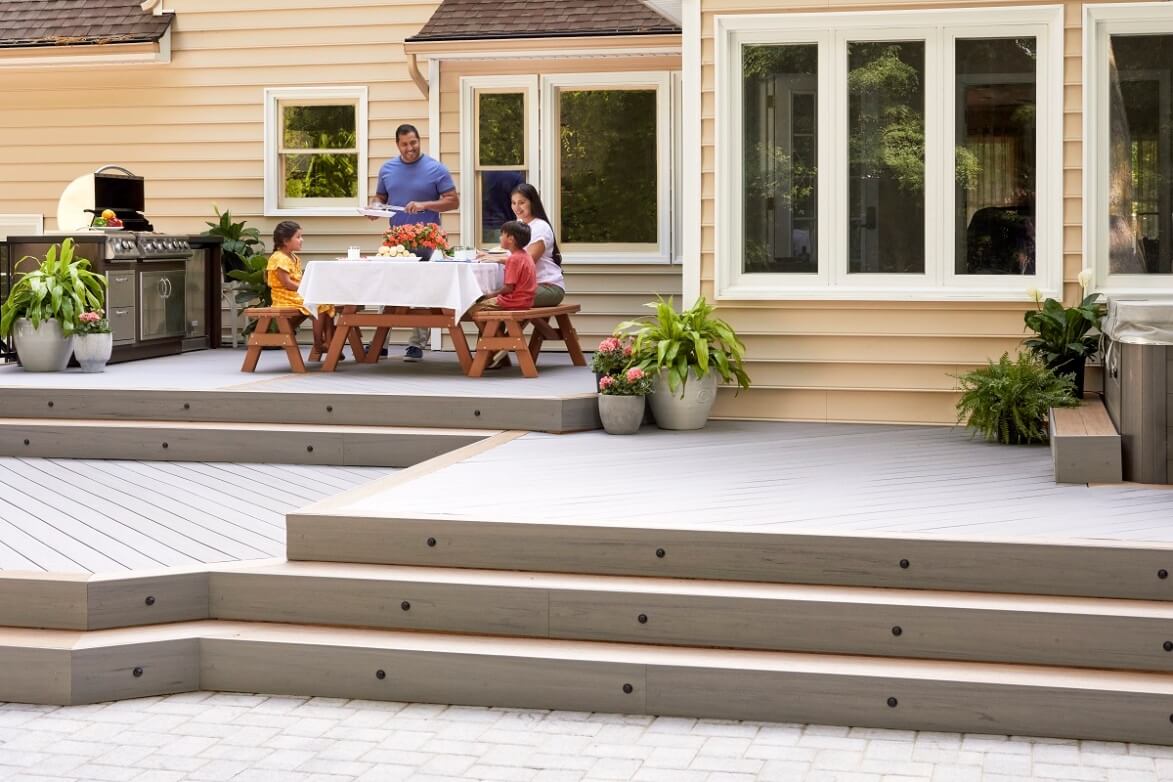 family enjoying a deck